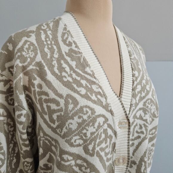 I.B. Diffusion Taupe and White Colorblock Cardigan Plunge V Neck Sweater Medium - Picture 5 of 11